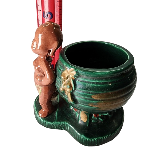 VINTAGE Green Brown Ceramic African Woman Figure Planter Pot - Picture 9 of 9